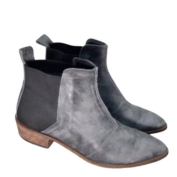 SIXTYSEVEN Anthropologie 39 Pull On Distressed Leather Ankle Boot Gored Low Heel - Picture 2 of 8